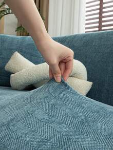 1 件雪尼尔人字纹沙发套，时尚奢华沙发保护套，装饰防滑防尘防刮沙发套，适合所有季节、卧室、客厅、书房、办公室 - 藍色 - 查看 6