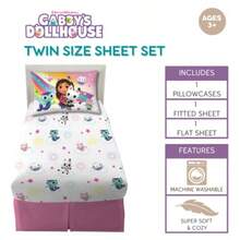 Gabby's Dollhouse Bedding Super Soft Sheet Set 3 Pcs Twin - Gabbys娃娃屋床單套裝 - 查看 3