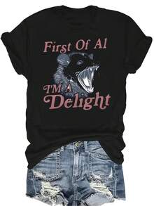 Camiseta "Soy un deleite" para mujer y unisex, de verano, casual, transpirable, con personalidad, cuello redondo, manga corta, ropa de calle, versátil, adecuada para adolescentes y adultos - Negro - Ver 1