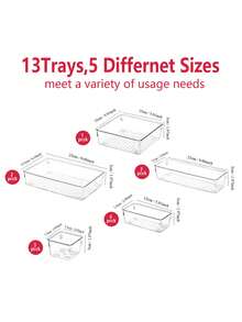 Asnews 25/44pcs Clear Plastic Drawer Organizer Set, 4 Sizes Desk Drawer Divider Organizers, Storage Bins For Makeup, Jewelry, Gadgets For Bedroom, Bathroom, Office - 透明的 - 查看 12