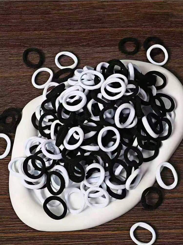 100 قطعة من أربطة الشعر البوليستر السوداء والبيضاء، مناسبة لجميع المواسم، هدية رائعة للأصدقاء والصديقات للارتداء اليومي - أبيض وأسود - مشاهدة 3