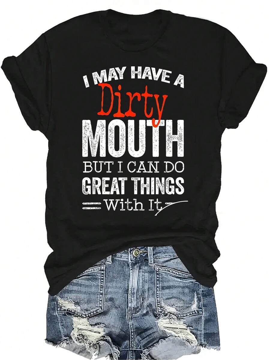 Camiseta con patrones interesantes para mujer y unisex, de verano, casual, transpirable, con cuello redondo, manga corta, estilo urbano y versátil, adecuada para adolescentes y adultos - Negro - Ver 1