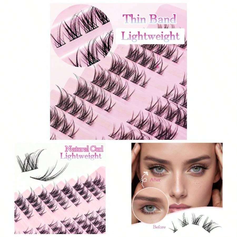 Lash Clusters Wispy Left And Right, Eye C Curl Eye Eyelash Clusters Natural Wispy Cluster Eyelash Extensions 9 - 14MM Band False Eyelashes 9mm 11mm 12mm 14mm - 黑色 - 查看 1