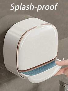 1 Wall-Mounted Soap Box, Waterproof Soap Box With Drainage Box, No Need To Drill Holes, Unique Soap Liquid Drainage Container, Suitable For Autumn Home Bathroom Decoration, Toiletries, Home Life, Autumn And Winter Style, Suitable For Student Dormitories, Christmas Decorations, Christmas, Thanksgiving, New Year's Eve Gifts. - Multicolor - View 4