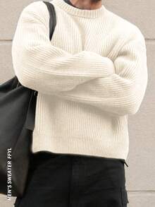 Lightweight Casual Textured Knit Sweater, Loose Fit Round Neck Pullover, Unisex Design, Autumn/Winter - Apricot - View 4