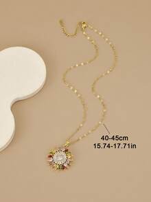1pc Stainless Steel Colorful Zirconia Sunflower Pendant Necklace, Suitable For Women's Daily Wear, Women's Gold Necklace, Quality 18K Gold Necklace, Women's Jewelry Necklace, Chrysanthemum, Daisy - Yellow Gold - View 3