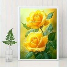 5D Diamant Malset mit runden Acryl Diamanten - einzigartiges gelbe Rose Blumen Muster Design, romantisch | DIY Kunst und Handwerk Set, geeignet für Wand Dekoration Zuhause und Büro | schönes Geburtstagsgeschenk, Diamant Kunst Set