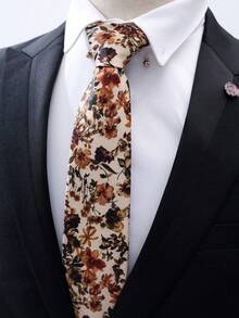 1pc Men Tie, Elegant Floral Silk Smooth Multi-Color Tie, Casual, Simple And High-End, Suitable For Business Attire, Suitable For Weddings, Parties And Groom Tie, Daily WearMen Necktie - Multicolor - View 1