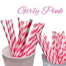 粉色和白色条纹纸吸管（1 支，25 支），心形，情人节、圣诞节、生日、新年、派对装饰用品、学校用品的一次性饮用吸管
