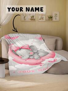 1pc Customizable Text Family Blanket With Cute Elephant Pattern, Commemorative Blanket. Suitable As A Gift For Girls, Boys, Adults, Valentine's Day, Lightweight, Baby Blanket, Personalized Fleece Blanket, Personalized Photo Blanket, Personalized Throw Blanket, Personalized Baby Blanket, Newborn Blanket, Suitable For Mother's Day, Birthday, Children's Day, Father's Day, Graduation Ceremony - Multicolor - View 11