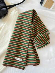 1件装女士条纹拼接针织保暖装饰多功能柔软学院风围巾/围脖，适合春季、秋季、冬季、户外活动、滑雪等场合搭配连衣裙 - 彩色 - 查看 15