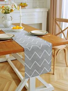 1pc Gray Geometric Wave Pattern Table Runner, Bohemian Minimalist Style, Machine Washable, Suitable For Sideboard, Shoe Cabinet, Cabinet Cover, Kitchen, Dining Room, Dining Gathering, Picnic, BBQ, Camping, Outdoor, Holiday, Party Decor, Home Decor, All Seasons, Autumn Decor