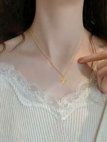 925 纯银四叶草吊坠项链，精致锁骨链，时尚百搭的女士珠宝 - 金色 - 查看 2