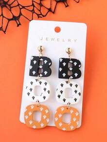 1pair Halloween Ghost Printed Acrylic & Polymer Clay BOO Earrings, Fun And Cute Party Ear Accessories, Holiday Gift