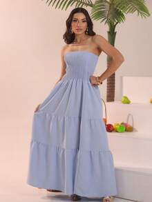 Look Of Millions!!! Long Strapless Dress With Floral Print - Celeste - Ver 2