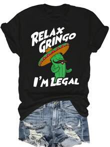 Camiseta "Relax Gri-Ngo I'm Legal" para mujer y unisex, de verano, casual, transpirable, con personalidad, cuello redondo, manga corta, ropa de calle, versátil, adecuada para adolescentes y adultos - Negro - Ver 1