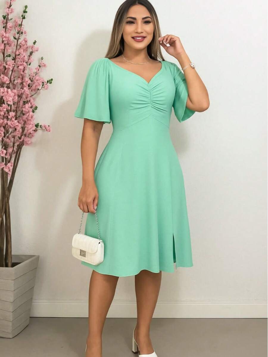 Elegance Flare Sleeve Romantic Dress - 淺綠色 - 查看 1