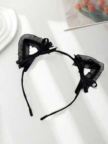 ROMWE Kawaii 1 件女士性感蕾丝和毛绒兔耳朵头带，适合节日、派对、角色扮演、日常角色扮演和其他场合，情人节情人节，发带，发箍头带，黑色 - 黑色 - 查看 6