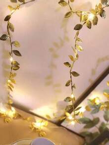 1Pc 78-Inch Gold Leaf Fairy Light String, Gold Leaf Garland, Indoor Holiday Garland Fairy Lights (Batteries Not Included), Suitable For Wedding Table Centerpieces, Wedding Backdrops, Room Decor,Bridal Shower Engagement Party Decoration,Valentine's Day Decorations - Multicolor - View 5
