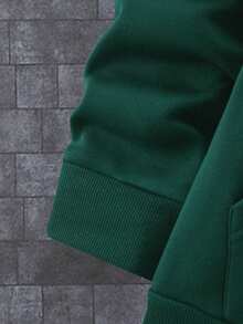 GRDR Men's Casual Street Hooded Sweatshirt, Solid Color With Thermal Lining, Loose Fit, Autumn/Winter - Green - View 8