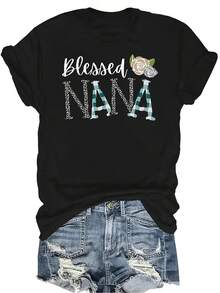 Camiseta estampada NANA para mujer y unisex, de verano, casual, transpirable, con cuello redondo, manga corta, estilo urbano y versátil, adecuada para adolescentes y adultos - Negro - Ver 1