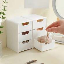 A Set Of Three-Layer Drawer Storage Boxes For Desktop Storage. The Stackable Design Is Compact And Cute, Saving Space And Suitable For Storing Office Supplies, Hair Clips, Jewelry, And Cosmetics. It Is An Ideal Choice For Desktop Organization And Also A Home Jewelry Box. Lockers - 白色 - 查看 7