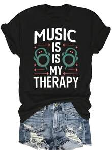 Camiseta con patrones interesantes para mujer y unisex, de verano, casual, transpirable, con cuello redondo, manga corta, estilo urbano y versátil, adecuada para adolescentes y adultos - Negro - Ver 1