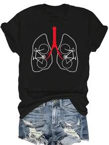 Camiseta con patrones interesantes para mujer y unisex, de verano, casual, transpirable, con cuello redondo, manga corta, estilo urbano y versátil, adecuada para adolescentes y adultos - Negro - Ver 1