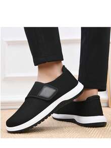 Casual Versatile Solid Color Sports Hook And Loop Lightweight House/Work Shoes, Anti-Slip Breathable Walking Sneakers