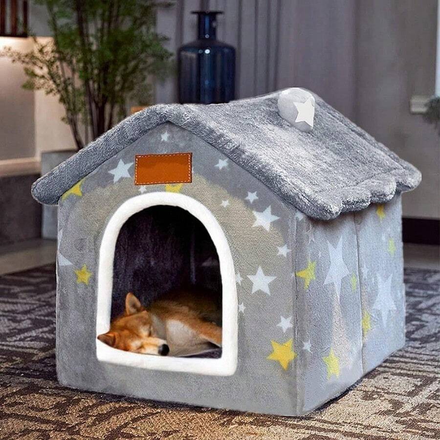 Dog House Indoor Memory Sponge Foldable Dog House Kennel Bed Mat With Cushion For Small Medium Large Dogs Cats Winter Warm Cat Nest Puppy Cave Sofa Pet Products XL - 灰色 - 查看 1