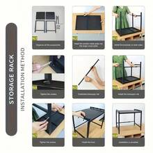 1pc Microwave Rack, Expandable Microwave Rack, Countertop Kitchen Utensil Cutlery Storage Rack, Carbon Steel Microwave Rack With 6 Hooks - Multicolor - View 6