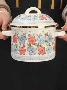 1 pièce Pot à couvercle double avec revêtement émaillé - Bocal à graisse résistant à la chaleur, récipient de stockage alimentaire portable, grand et durable pour le stockage du saindoux, du beurre, de la graisse, pour le stockage alimentaire extérieur, convient à la décoration de cuisine de style ferme - Idéal pour les condiments, les épices, les sauces - Outil de cuisine et de cuisson essentiel