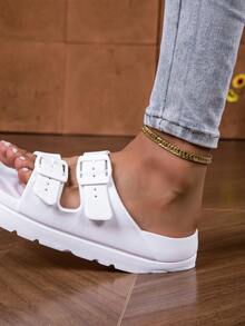 女士家居拖鞋、室内拖鞋、水鞋、浴室拖鞋、卧室拖鞋、平底拖鞋、轻便情侣厚底拖鞋 - 白色 - 查看 9