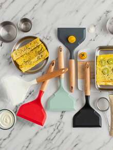 Silicone Wide Spatula, Wooden Handle, Non-Stick For Pancakes, Fish, Eggs, Cookies, Omelets, Flexible And Durable, Suitable For Non-Stick Cookware (Black) - Black - View 11