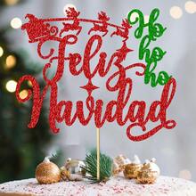 1 件 Feliz Navidad 蛋糕装饰 - 冬季圣诞快乐、新年快乐圣诞节假期夜间派对装饰 - 彩色 - 查看 7