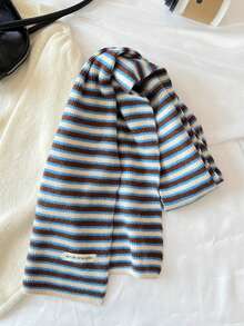 1件装女士条纹拼接针织保暖装饰多功能柔软学院风围巾/围脖，适合春季、秋季、冬季、户外活动、滑雪等场合搭配连衣裙 - 彩色 - 查看 13