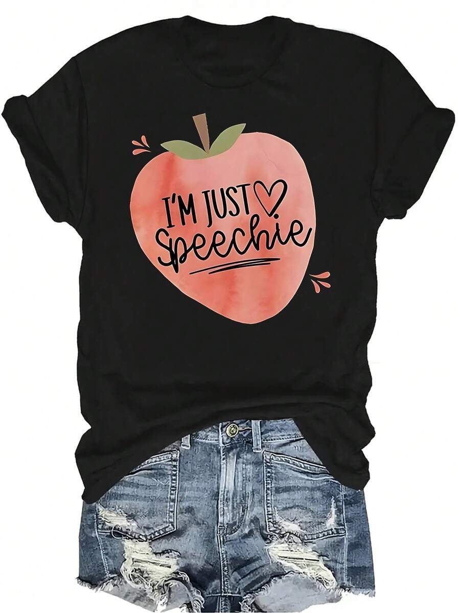Camiseta de patólogo del habla y el lenguaje (SLP) para mujeres y unisex, de verano, casual, transpirable, de personalidad, de cuello redondo, de manga corta, de uso versátil, adecuada para adolescentes y adultos - Negro - Ver 1