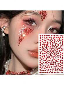 1 件多尺寸绿色 3D 人造宝石面部珠宝贴纸，DIY 音乐节 Y2K 化妆服装派对面部宝石装饰 - 綠色 - 查看 6