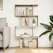 Estante divisor de ambientes de 4 niveles Larryhot en roble Sonoma, 70 x 24 x 129 cm, resistente y duradero, fácil de montar, estilo decorativo, adecuado para guardar adornos, figuras, libros, artículos pequeños, etc. - Marrón - Ver 3