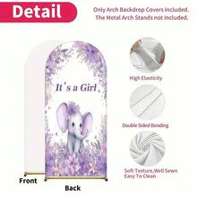 1pc/65pcs 2D Flat, Purple Elephant Arch Backdrop - Adorable Elephant With Floral Crown & Balloons Design, Polyester Fabric, Perfect For Youngsters' Baptism & Birthday Party Decorations, Youngsters Shower Decor Playful Design, Durable Party Accessory - Multicolor-04 - View 6