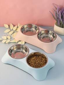 二合一不锈钢宠物狗和猫食盆和水碗