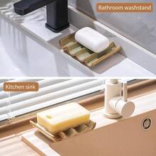 Ceramic Soap Dish, Draining Bar Soap Holder Tray, Soap Saver Shower, Bathroom, Sink, Kitchen And Countertop, Decorative Square Soap Dish, Green 1 Pcs