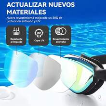 Conjunto de Gafas de Natación que Incluye Gafas de Natación con Lente de Protección UV, Gorro de Natación, Auriculares para Hombres y Mujeres, Adultos y Niños - Paquete de 2-azul polvo - Ver 2