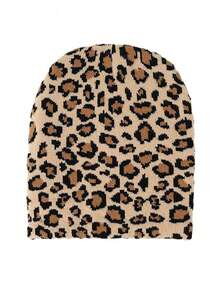 1件豹纹波西米亚风派对休闲优雅复古街头风提花豹纹针织保暖帽，无帽檐羊毛帽，适合春、秋、冬季佩戴。 - A - 查看 10