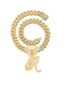 银色女士项链 A-Z 首字母个性化嘻哈经典蝴蝶字母吊坠链项链和手链套装饰物 26 个幸运字母，适合男女日常佩戴情人节时尚珠宝礼物，妈妈，母亲，母亲节，礼物 - 蝴蝶型 - 查看 61