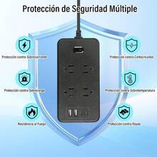 Regleta de enchufes multipunto 16 en 1 con protector de extensión eléctrica, supresor de sobretensiones, 1.8, 12 enchufes y 4 USB (2 USB-C), enchufe elegante, perfecto para el hogar y la oficina (negro) - Negro 2 - Ver 9