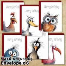 12 بطاقة عيد ميلاد مع أظرفة، توضح رسومات طيور مضحكة، مناسبة للعائلة والأصدقاء والزملاء، مجموعة بطاقات تهنئة فارغة بالجملة - هدية فريدة، ديكور عيد ميلاد، لوازم مدرسية للعودة إلى المدرسة