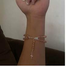 Double Plated Rosary Bracelet - Bubblegum Pink/Silver - View 2