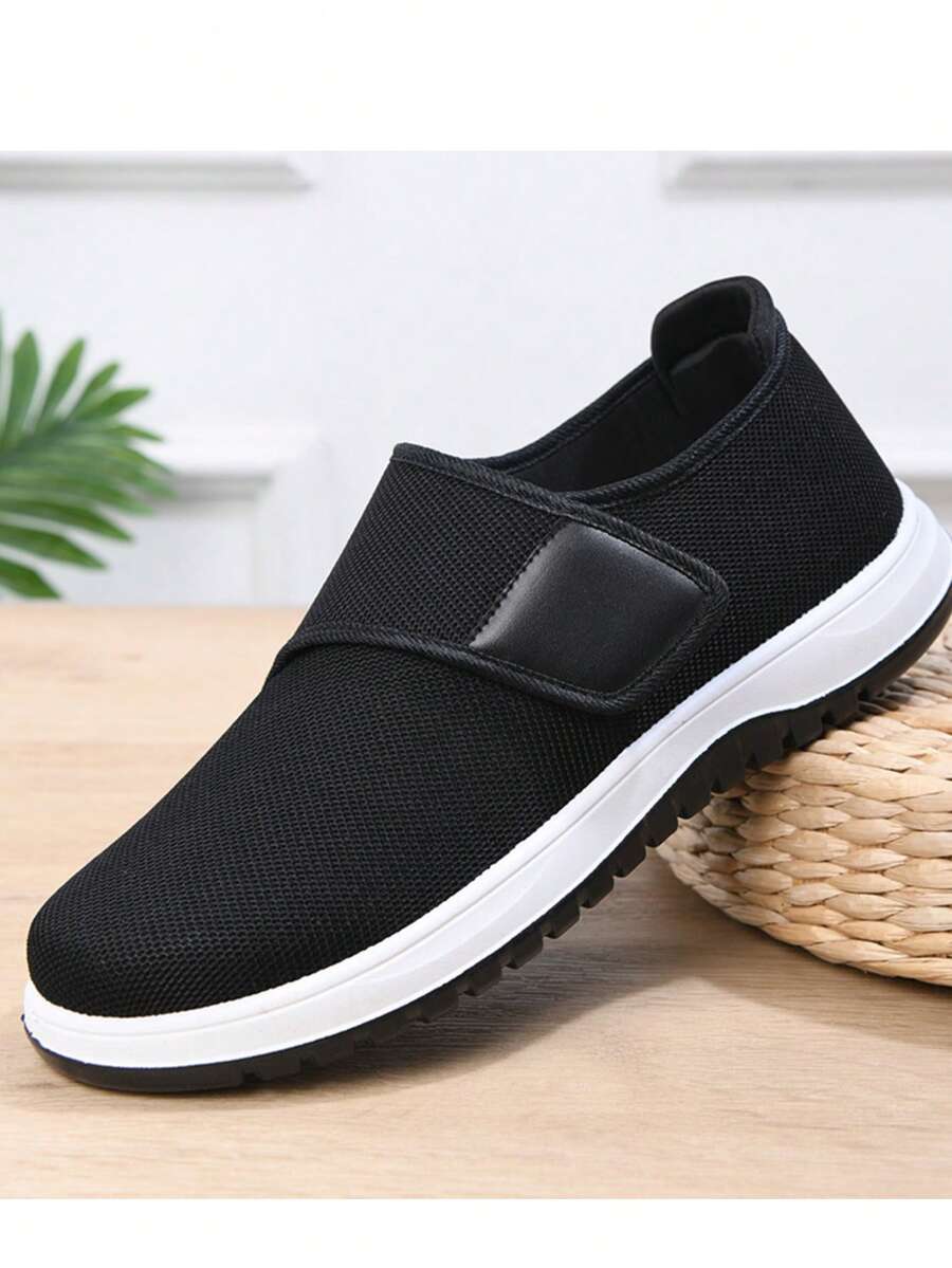 Casual Versatile Solid Color Sports Hook And Loop Lightweight House/Work Shoes, Anti-Slip Breathable Walking Sneakers