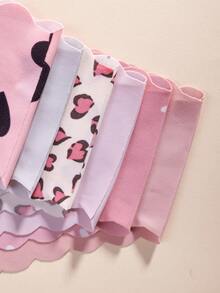6pcs - Solid Color, Leopard Print, Heart Print Series Women's Seamless Panties, Comfortable Wavy Lace Design Sports Briefs - Multicolor - View 3